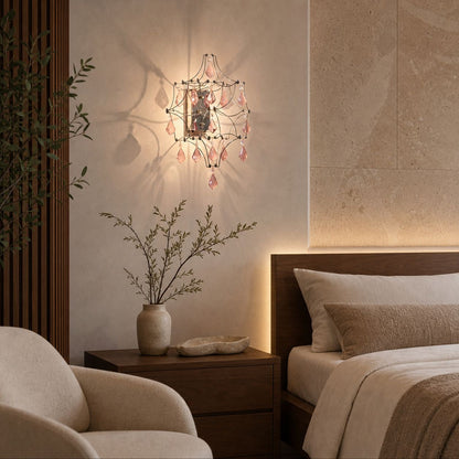 Crynora Crystal Cascade Wall Sconce - Sparkling Firefly Effect LED Light for Bedroom or Living Room