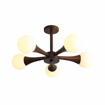 Novalune Multi-Light Glass Globe Chandelier with Wood Frame - Japanese Zen Style for Living Room