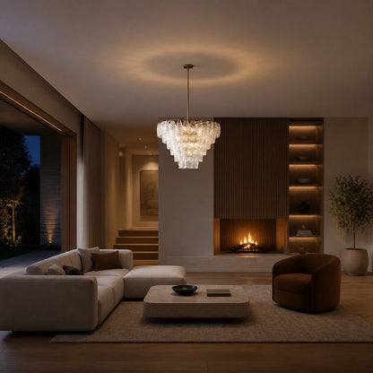 Lumvey Glass Round Chandelier - Elegant Pendant Light for Dining Room and Living Room