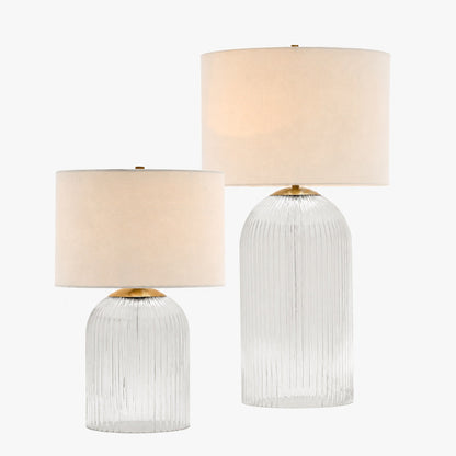 Bravira Strukturierte Glas Tischlampe mit klarer Leinen Schirm in zeitgemäßem Design für Wohnzimmer oder Homeoffice