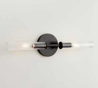 Bravira Ribbed Glass Wall Lamp - Tube Metal Light in Classic Finishes