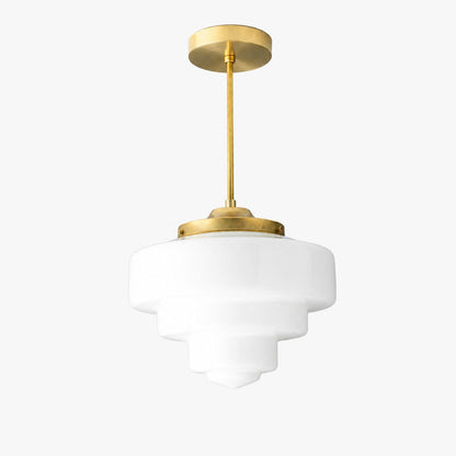Geotower Glas-Messing-Pendelleuchte – Art Deco Opal Globe Deckenleuchte
