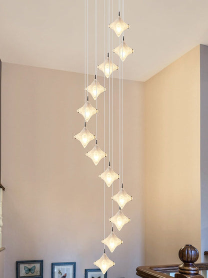 Art Deco Star Staircase Pendant Light – Frosted Glass Hanging Fixture –  Astris Altair