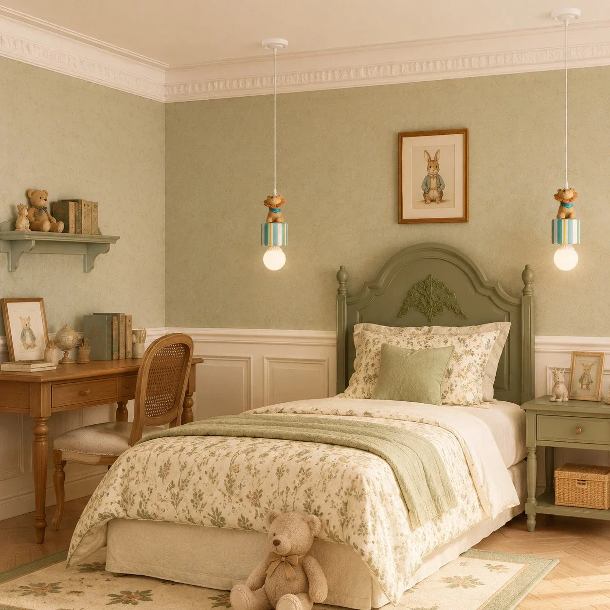 Cat green gift box pendant lamps in a study bedroom