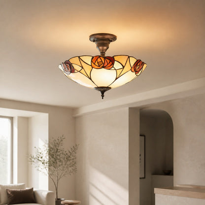 TF Ingram handgefertigte Buntglas-Deckenleuchte – Vintage Art Deco Tiffany-Leuchte für das Esszimmer