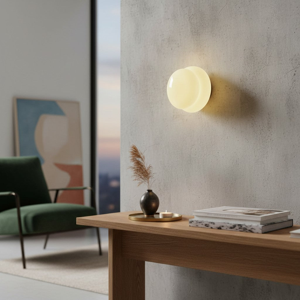 Soft Glow Opal Glass Wall Lamp – Elegant Accent Lighting for Bedrooms
