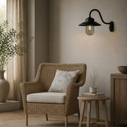Trevanta Arched Arm Design Wall Light - Black Painted Sensor Lantern Style for Small Spaces