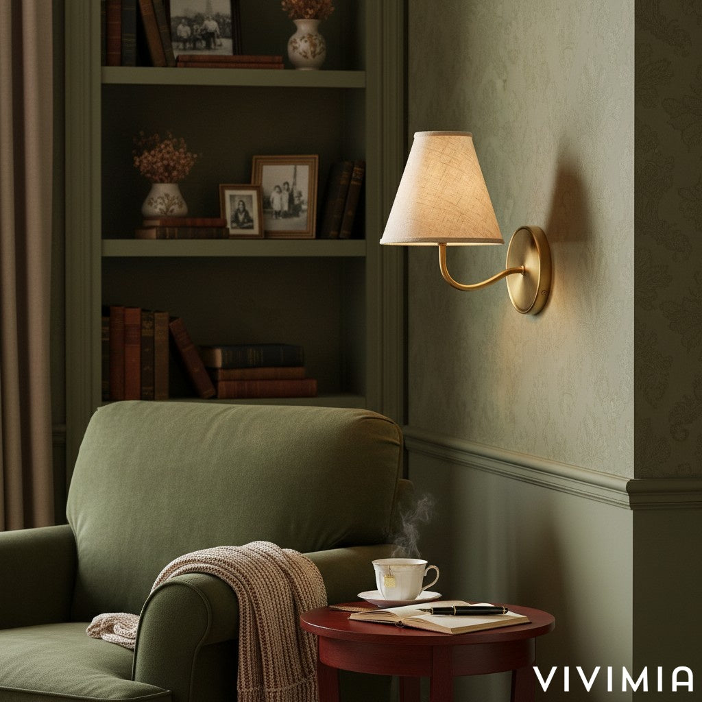 Fibura Contemporary Metal Sconce with Soft Linen Shade Subtle Silhouette for Living Rooms and Corridors