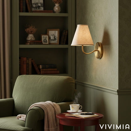 Fibura Contemporary Metal Sconce with Soft Linen Shade Subtle Silhouette for Living Rooms and Corridors