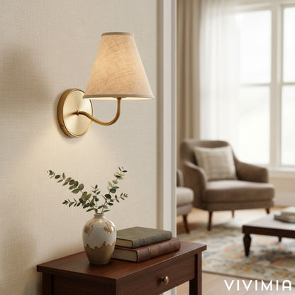Fibura Contemporary Metal Sconce with Soft Linen Shade Subtle Silhouette for Living Rooms and Corridors
