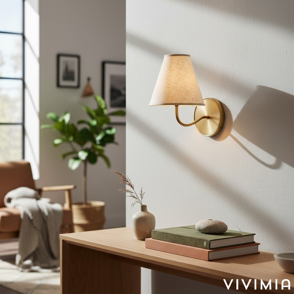 Fibura Contemporary Metal Sconce with Soft Linen Shade Subtle Silhouette for Living Rooms and Corridors
