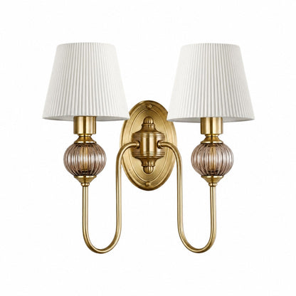 Rowanea Ceramic Wall Sconce with Fabric Shade and Metal Finish – Farmhouse Modern Hallway Light