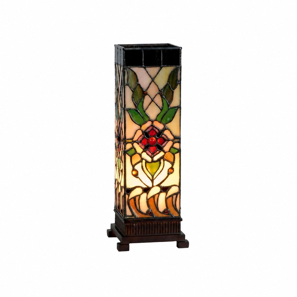 TF Angelique Tischleuchte im Jugendstil aus Buntglas – Handgefertigtes Blumendesign für das Wohnzimmer