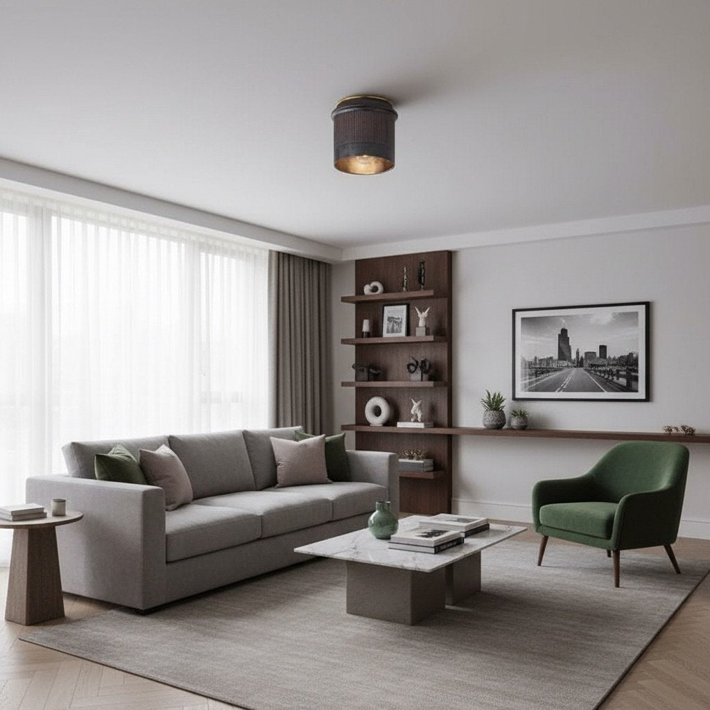 Vintage Industrial Ceiling Light - Black Metal Flush Mount