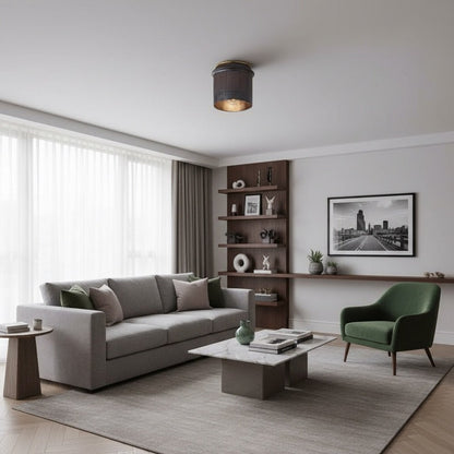 Vintage Industrial Ceiling Light - Black Metal Flush Mount