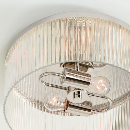 Bravira Flush Mount Ceiling Light - Ribbed & Bubbled Glass Metal Light