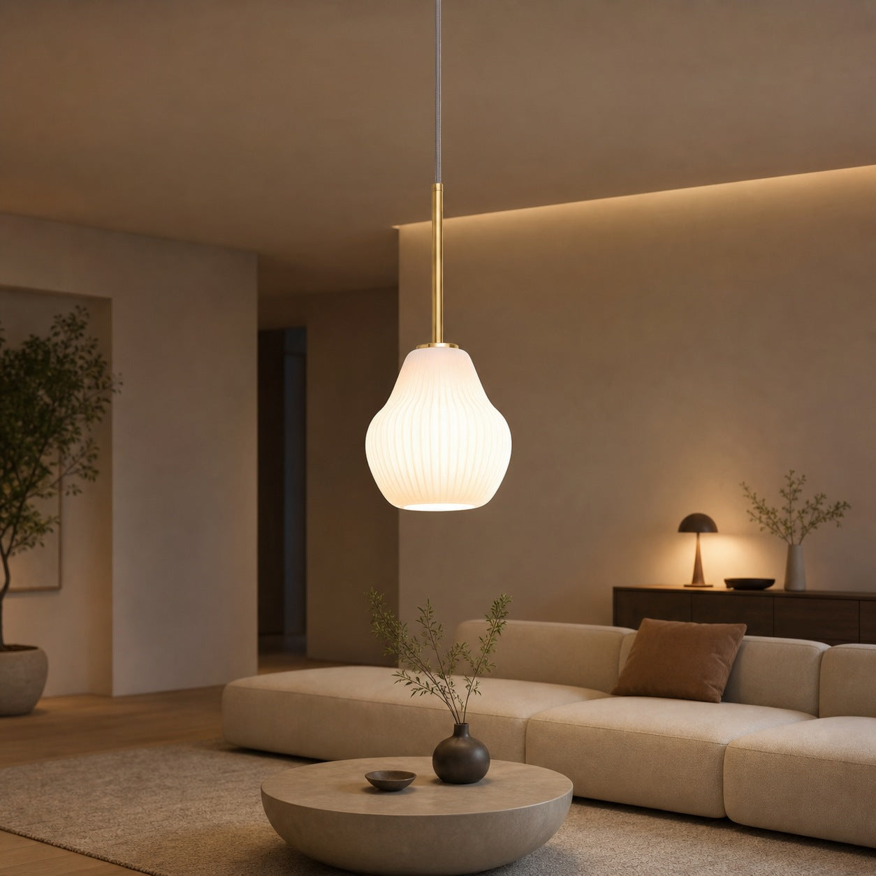 Rivrona Ribbed Pendelleuchte – Moderne gerippte Glasleuchte mit Metalloberfläche