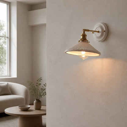 Japanische Vintage Wandlampe aus Keramik und Messing mit 1 Leuchte