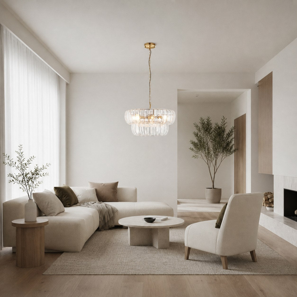 Solara 6-Light Tiered Pendant – Cascading Curved Glass and Metal-Frame for Dining & Entry
