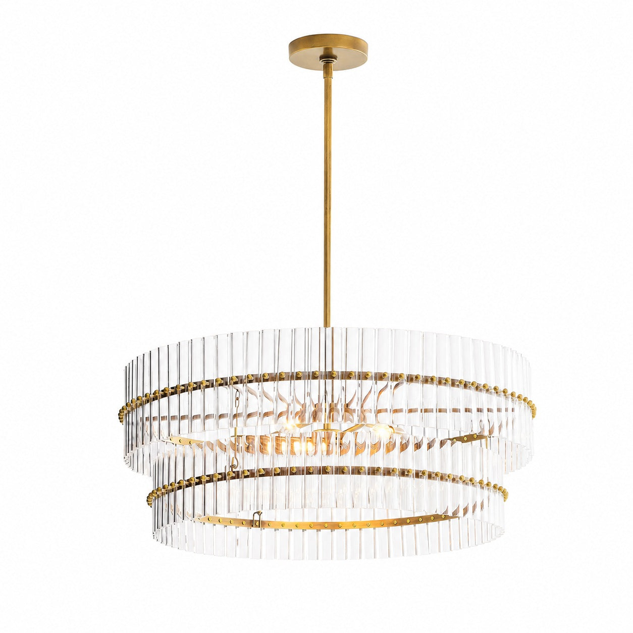 Lumora Kristall-Pendelleuchte – Elegantes Trommelmessing und geschliffenes Glas