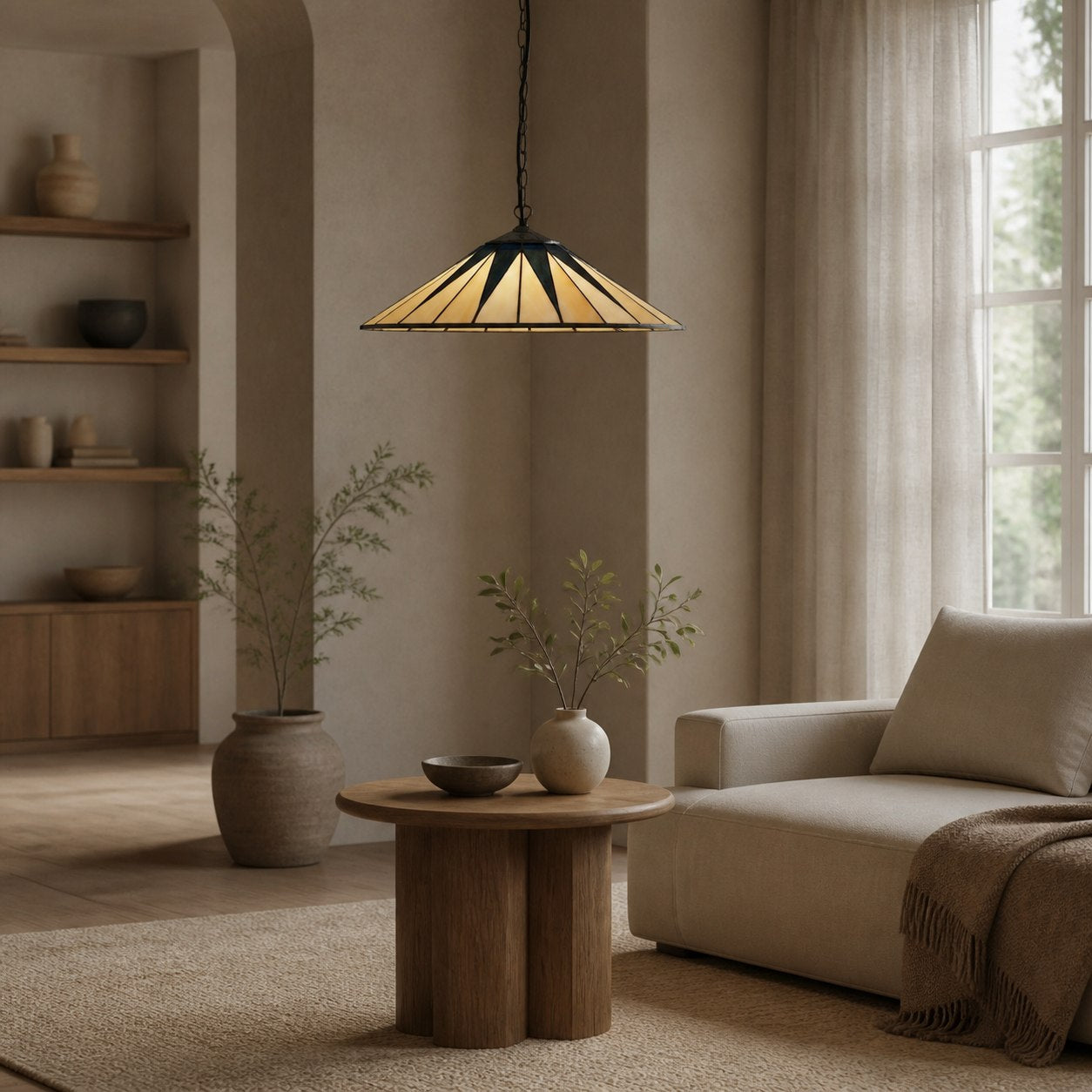 TF Dark Star Tiffany Pendant – Stained Glass Geometric Design Ceiling Light for Living Rooms