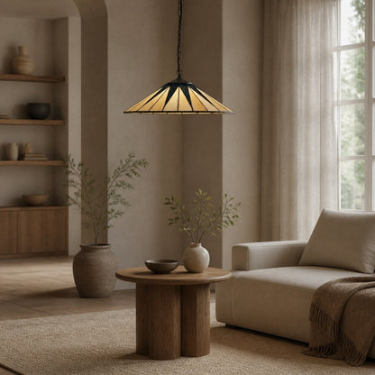 TF Dark Star Tiffany Pendant – Stained Glass Geometric Design Ceiling Light for Living Rooms