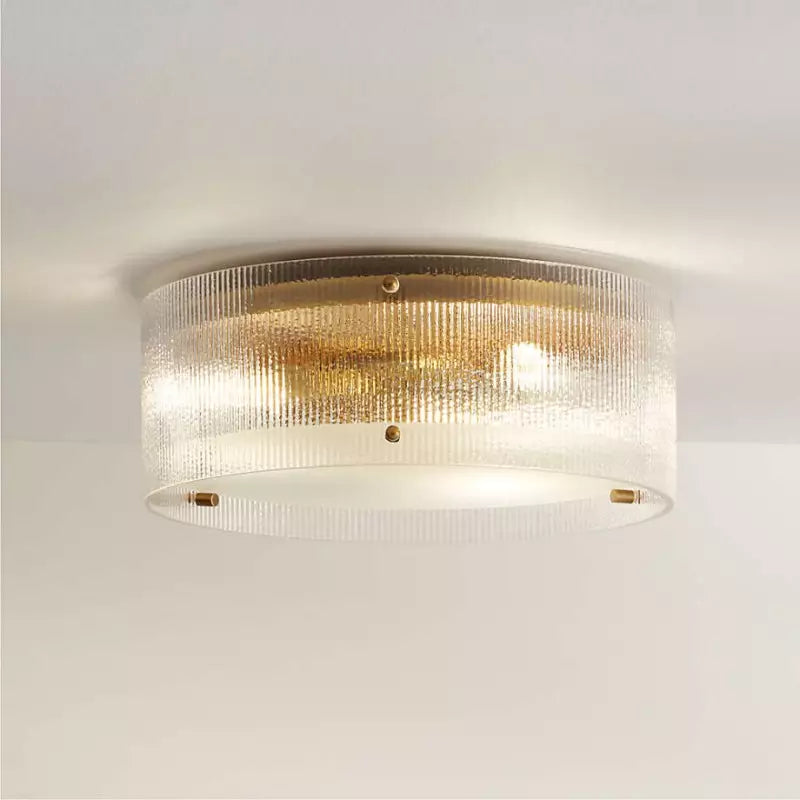Glimmerove Fluted Glass Brass Round Ceiling Light – Rustic Chic Flush Mount for Living Rooms and Bathrooms