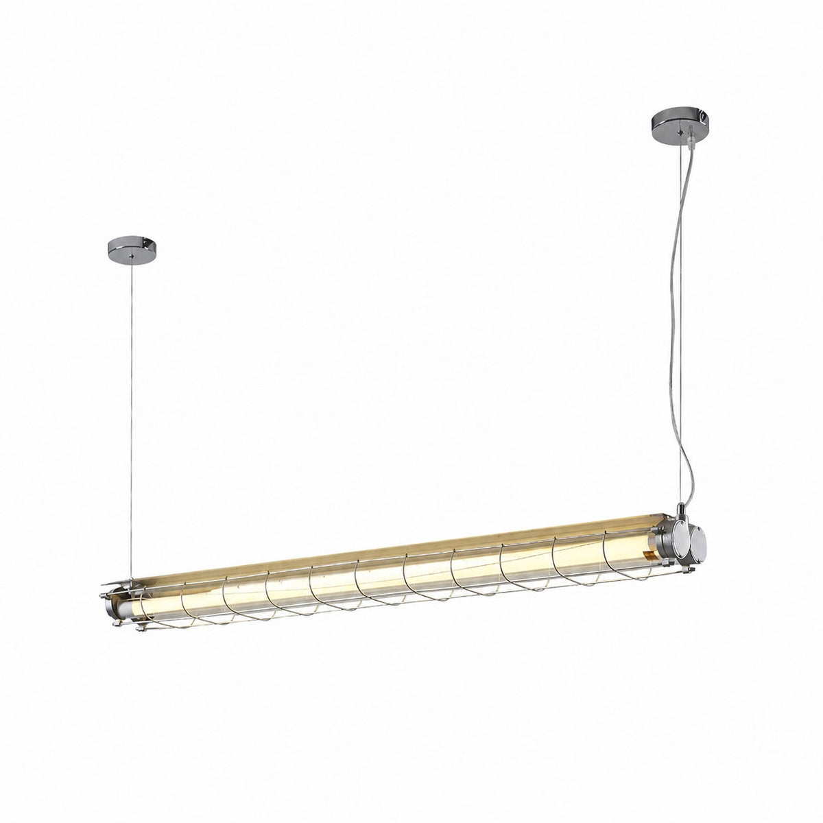 Kronleuchter aus Glas mit linearem Charakter, handgefertigt, klares Gusseisen, Metall, glatt, funkelnd