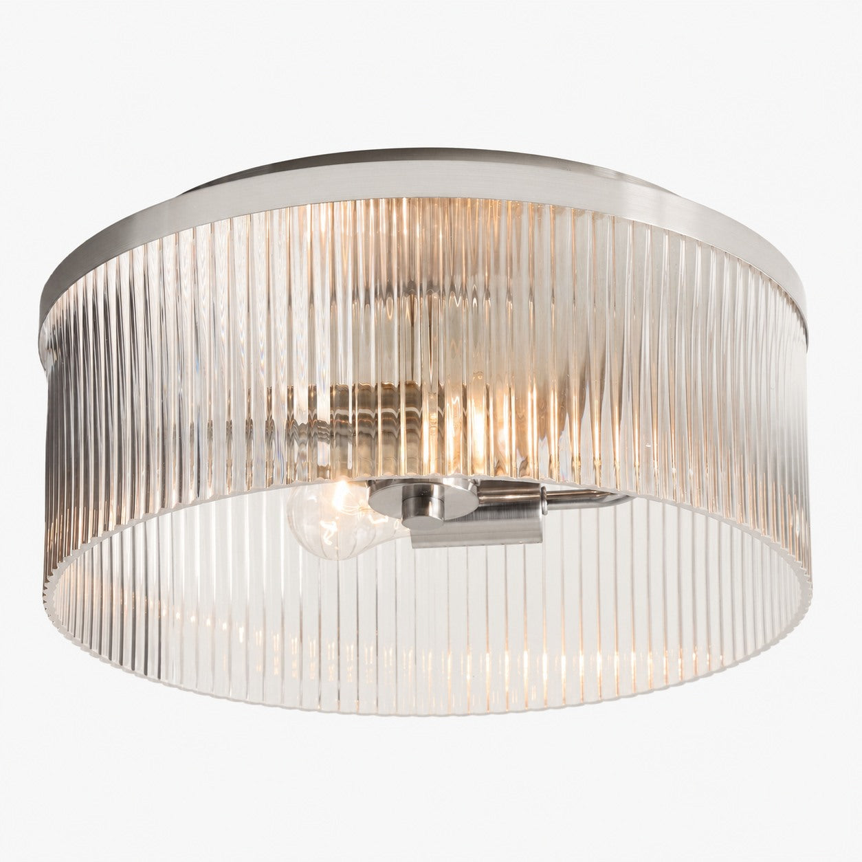 Bravira Flush Mount Ceiling Light - Ribbed & Bubbled Glass Metal Light