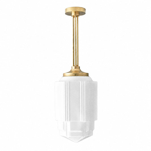 Geotower Glass Brass Pendant – Opal Globe Art Deco Hanging Light