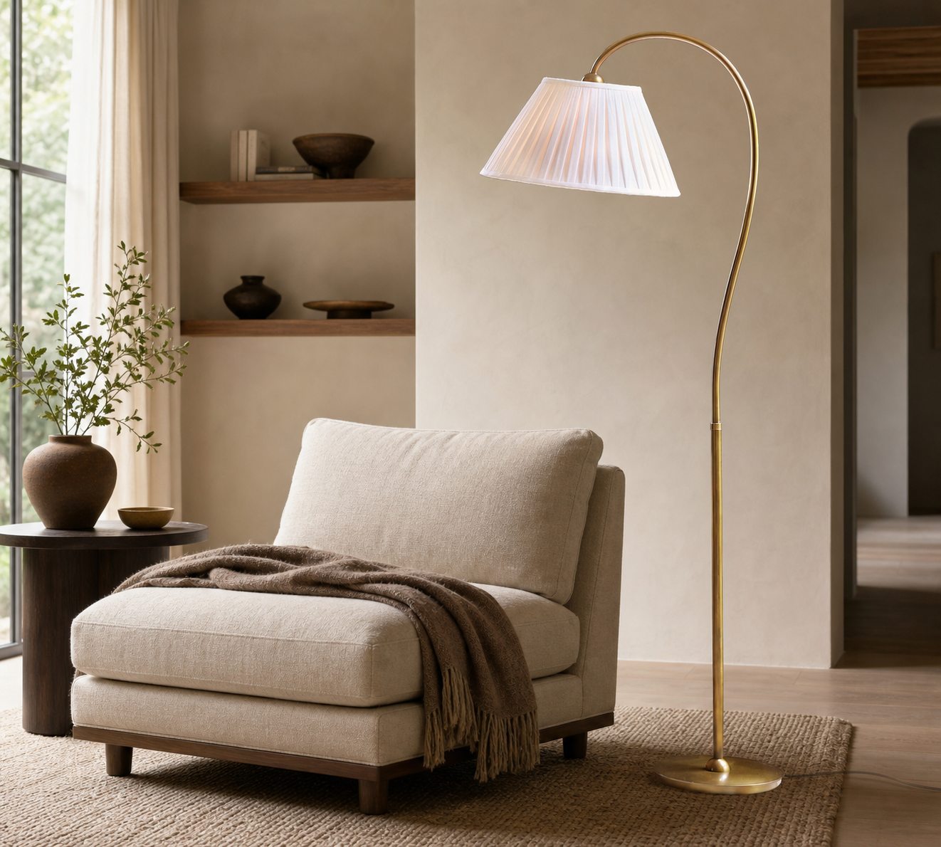 Luvora Moderne Farmhouse - Stehlampe mit strukturiertem Leinen - Plissee für gemütliche Lichtzonen
