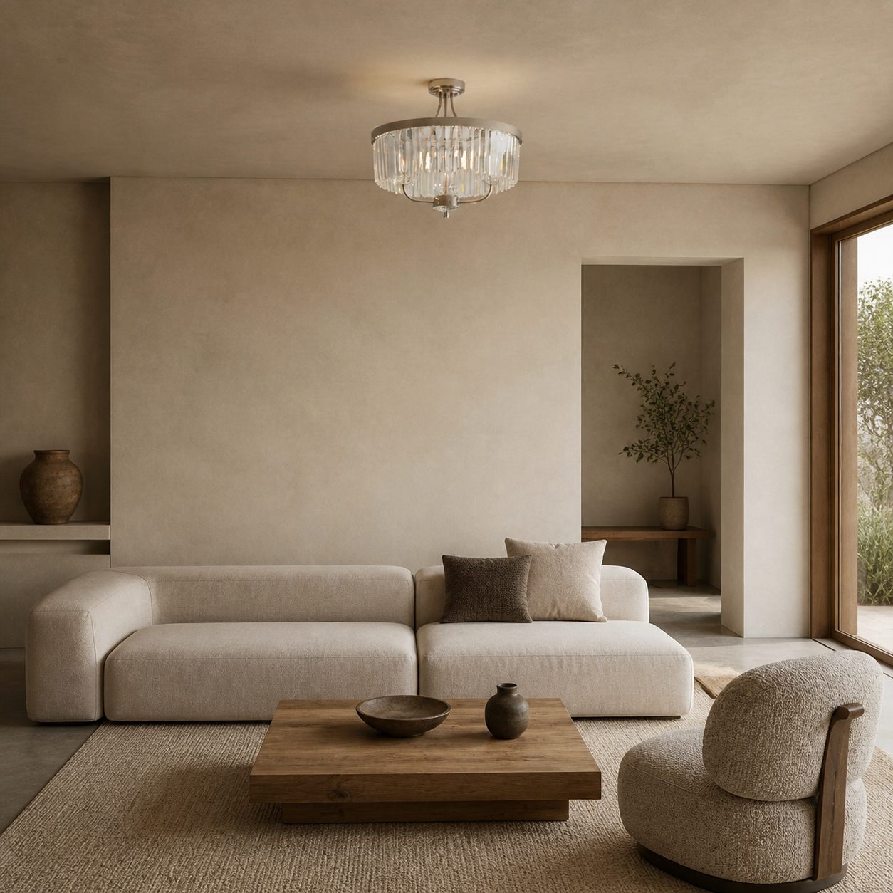 Beveline 3 Light Round Semi Flush - Faceted Cut Glass Shade Metal Finish for Hallways and Bedrooms
