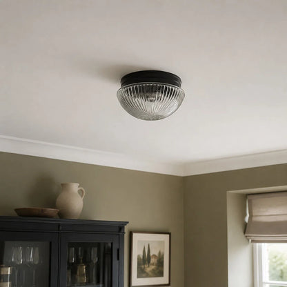 Ribbed glass flush mount in a classic room setting