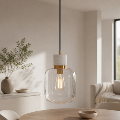 Korlisse Pendelleuchte aus Naturstein und Glas – Stilvolle Lampe für Wohnzimmer oder Lounge