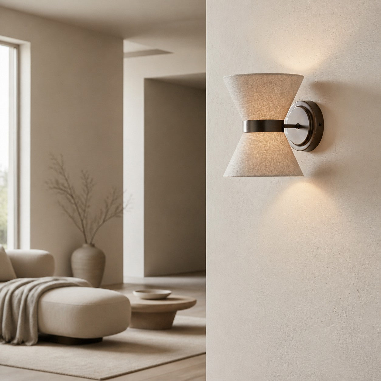 Ankora Wall Light - Bow-Tie Linen Shade Design Aged Brass Metal Sconce for Hallway