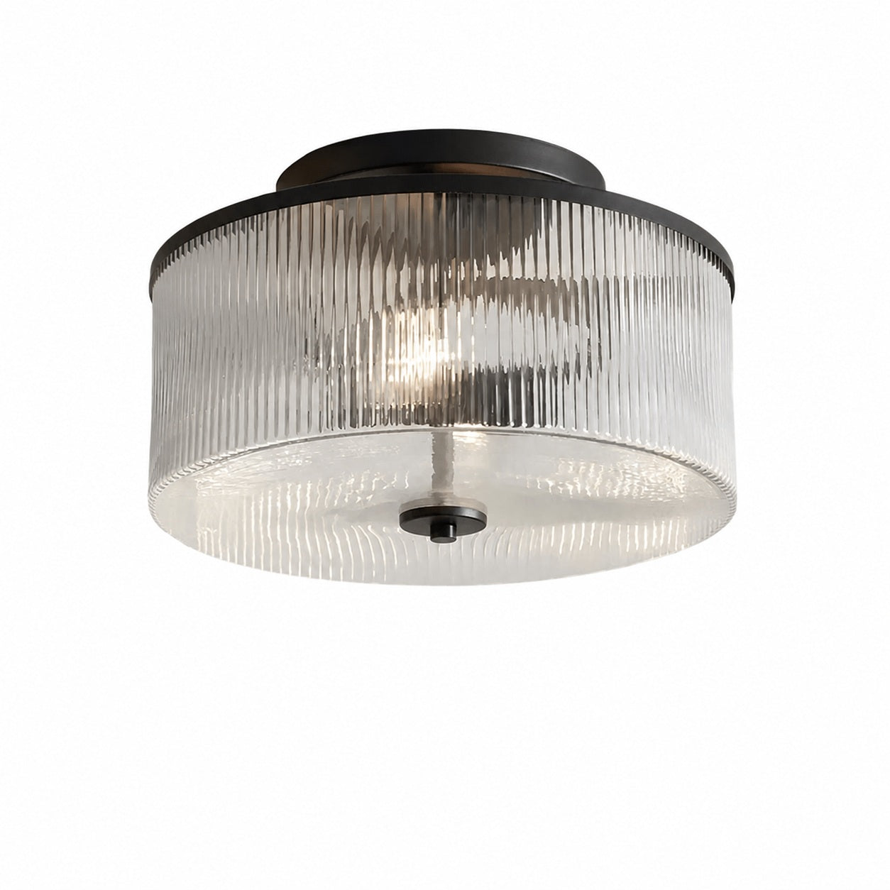 Trommelförmige Deckenlampe aus geripptem Glas – Vintage-Bauernhaus-Deckenleuchte