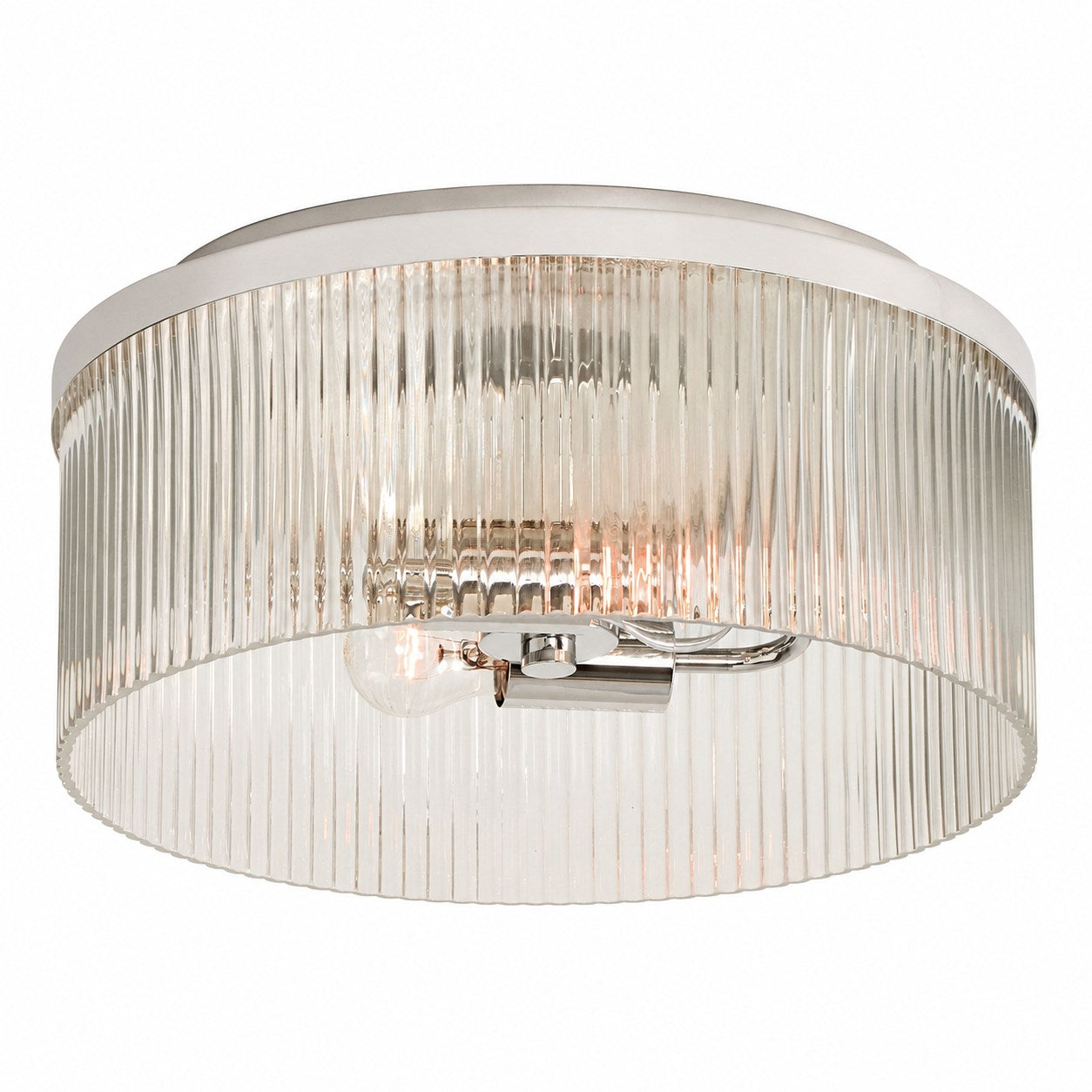 Bravira Flush Mount Ceiling Light - Ribbed & Bubbled Glass Metal Light