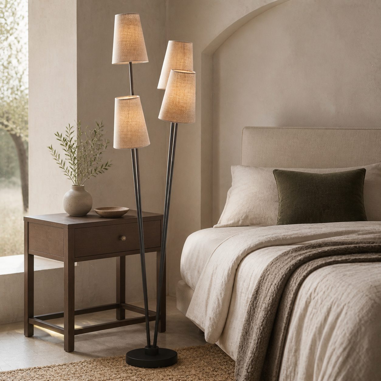 Duova 4 Light Floor Lamp – Fabric Shade Floor Lamp for Reading Corners or Living Spaces