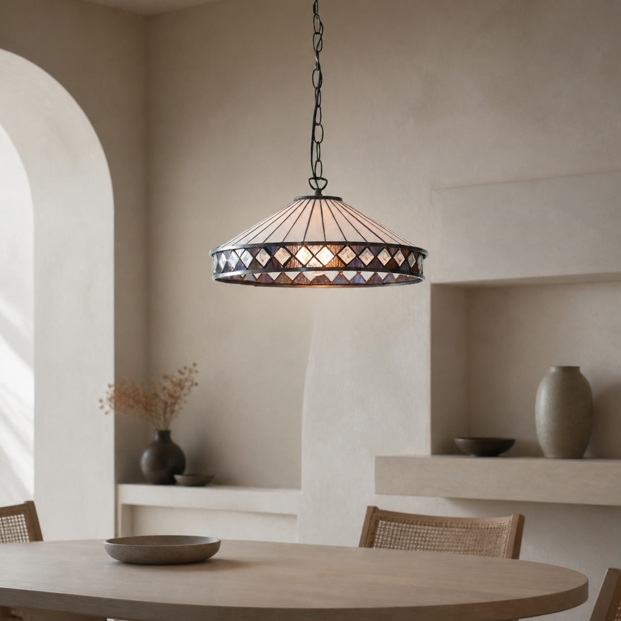 TF Fargo Pendant Light - Tiffany Style Lighting with an Art Deco Shade and Adjustable Chain