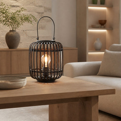 Yumeko Ambient Tischleuchte – Stilvolles und umweltfreundliches Design im offenen Bambuskäfig-Stil für Wohn- und Schlafzimmer