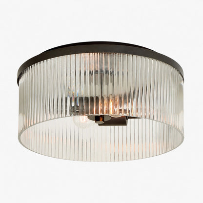 Bravira Flush Mount Ceiling Light - Ribbed & Bubbled Glass Metal Light