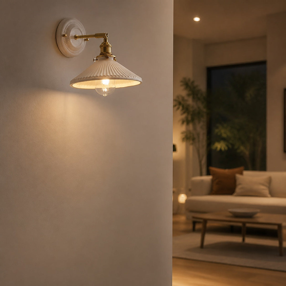 Japanische Vintage Wandlampe aus Keramik und Messing mit 1 Leuchte