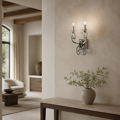 Talonis Crystal Accent Wall Light – Curved Chrome Arm Design for Living and Hallway Spaces