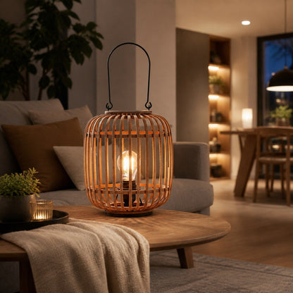 Yumeko Ambient Tischleuchte – Stilvolles und umweltfreundliches Design im offenen Bambuskäfig-Stil für Wohn- und Schlafzimmer