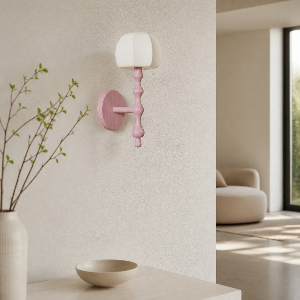 Savara Moderne Wandleuchte mit gebogenem Sockel – Sanfter, diffuser Stoffschirm für Flure und Wohnzimmer