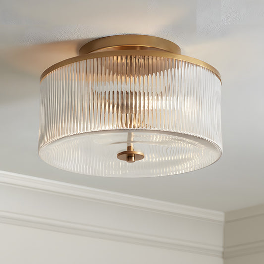 Retro Fluted Glass Drum Ceiling Light