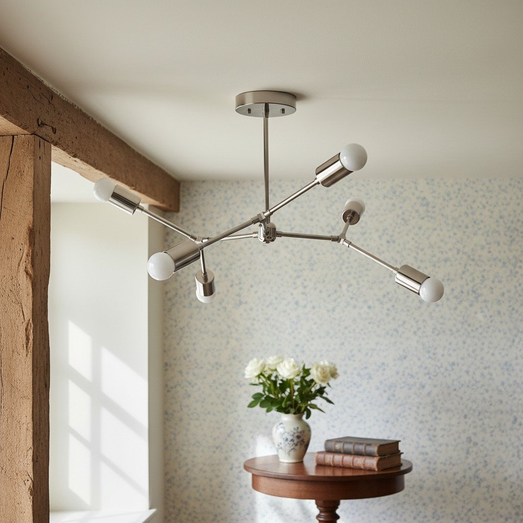 Mobilux Line Industrial Geometric Chandelier - Chrome Nickel Ceiling Light