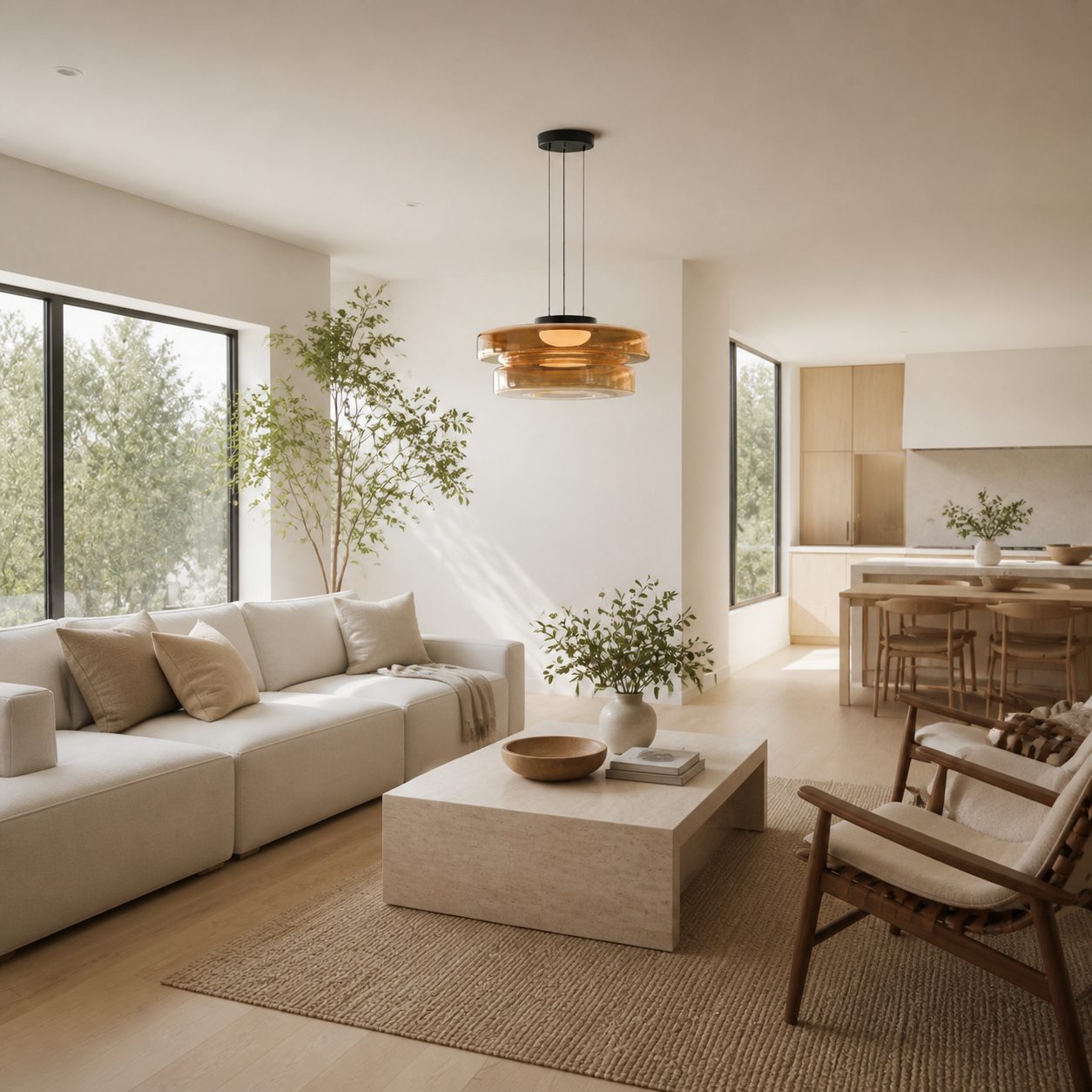 Nora Contemporary Multi-Layer Glass Pendant Lamp - Adjustable Hanging Light for Living Room or Kitchen Island