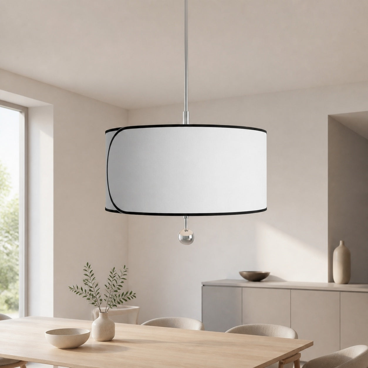 Roven 3-flammige Trommel-Pendelleuchte – Moderner Übergangsstil mit mehrlagigem Stoff für Esszimmer oder Wohnzimmer