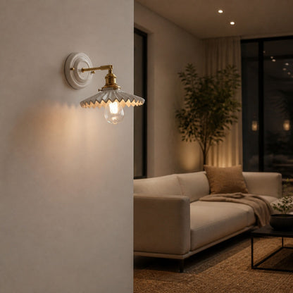 Japanische Vintage Wandlampe aus Keramik und Messing mit 1 Leuchte